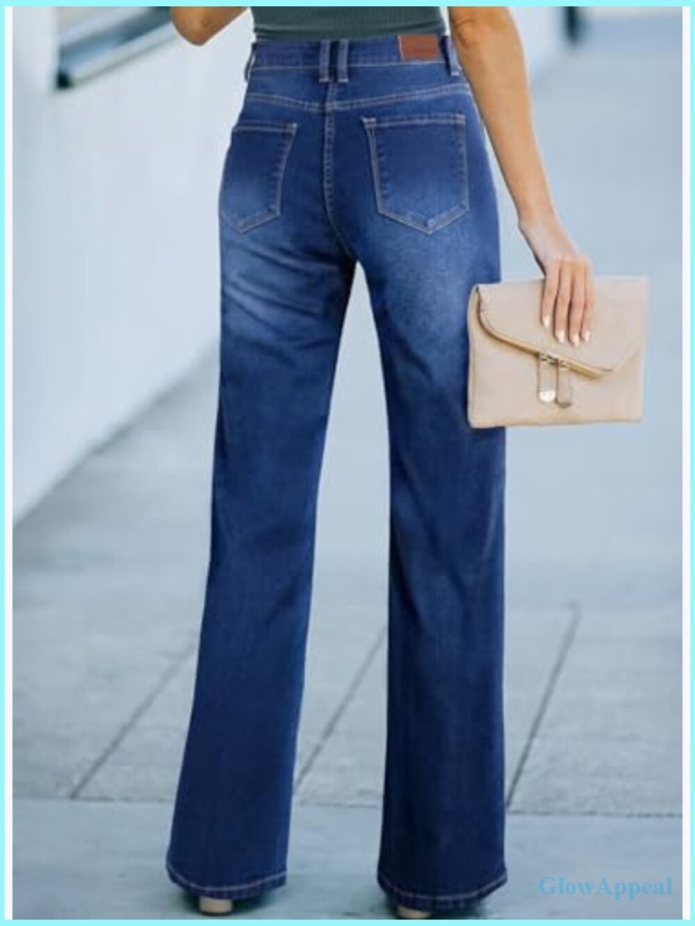 High Waisted Wide Leg Jeans with Pockets Casual Straight Denim Pants - Picture 2 of 7